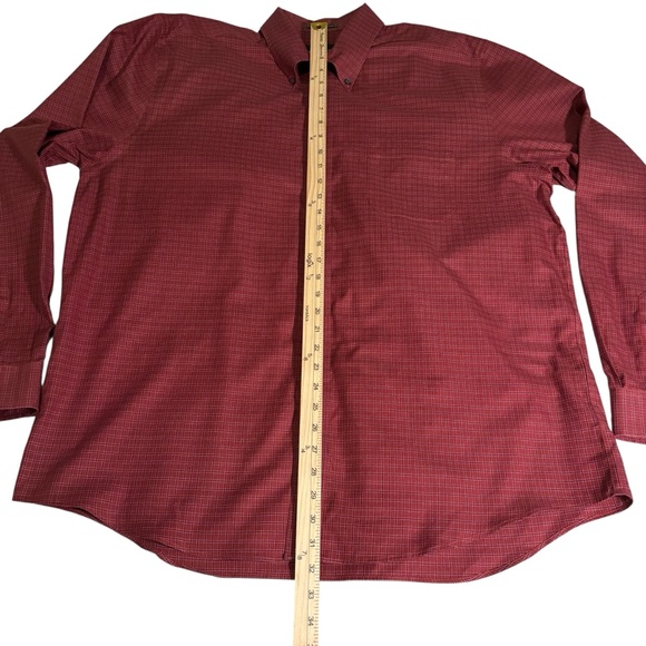 Eddie Bauer Men’s XL Tall Button Down Shirt Red Plaid Long Sleeve Wrinkle Resist - Picture 13 of 14